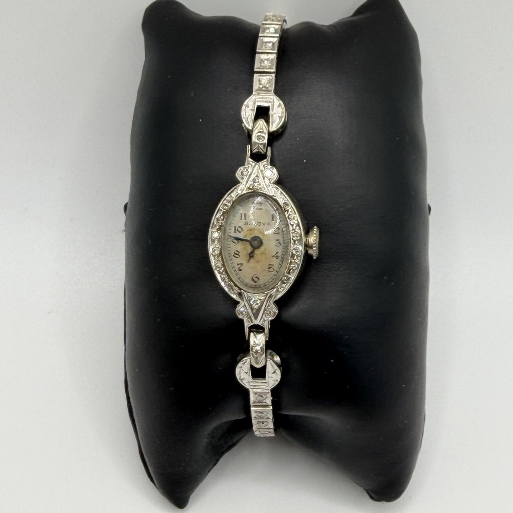 Vintage Ladies BULOVA Diamond 14k White Gold Watch 916024 Regency Classic 15gm